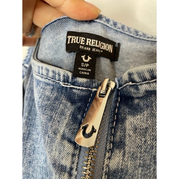 True Religion Denim Jumpsuit Womens Size S Blue Front Zip Slit Overalls - Picture 7 of 9